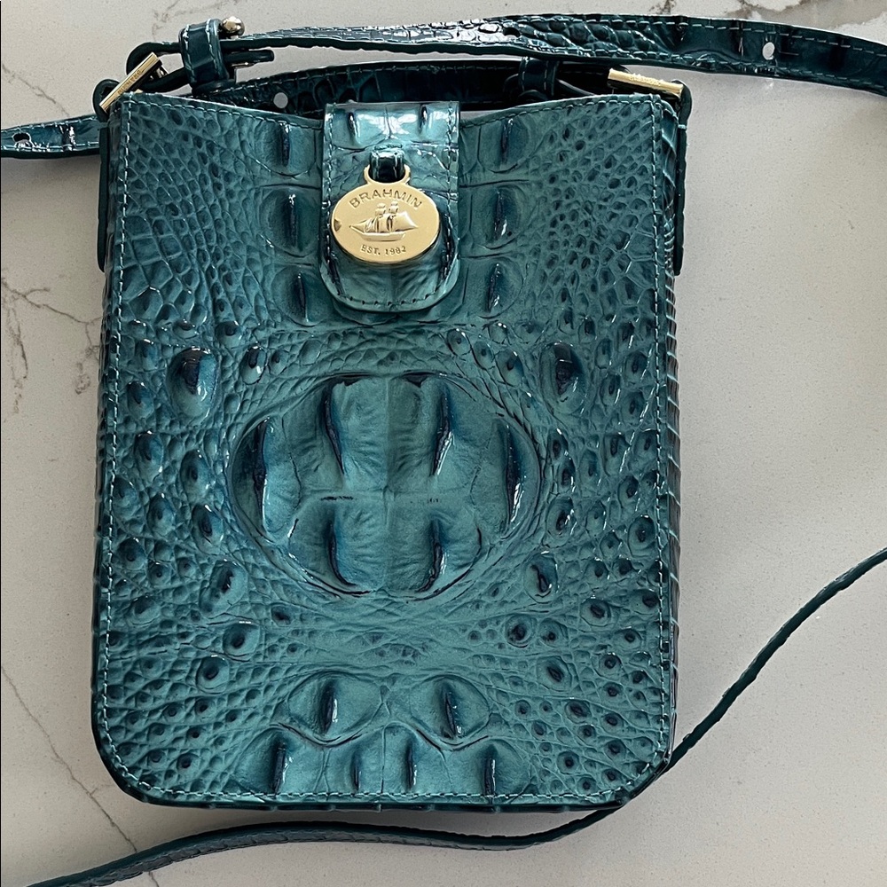 Brahmin Marley Turquoise Embossed Crossbody Bag